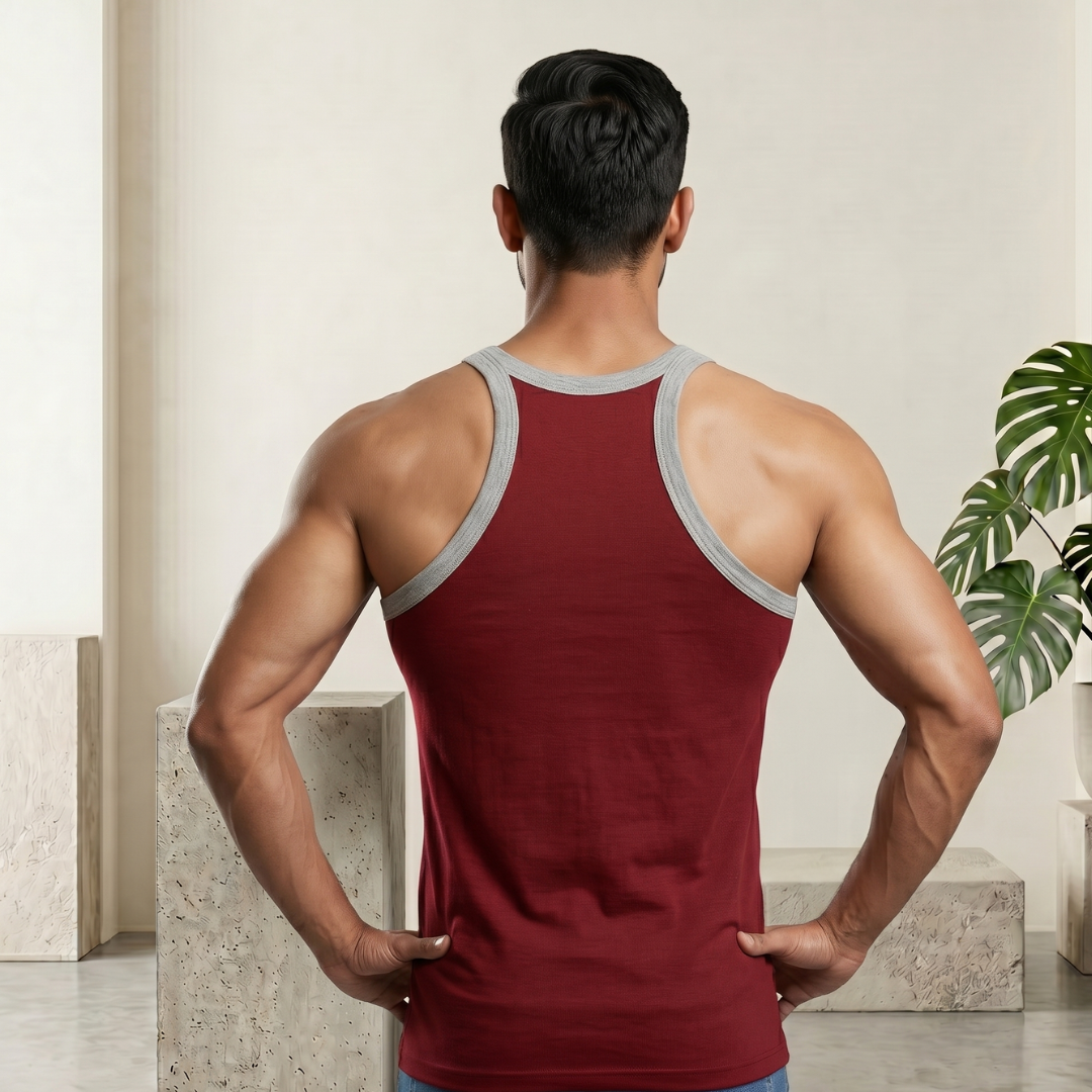 Cotton-Rich Round Neck Design Sleeveless Vest For Men