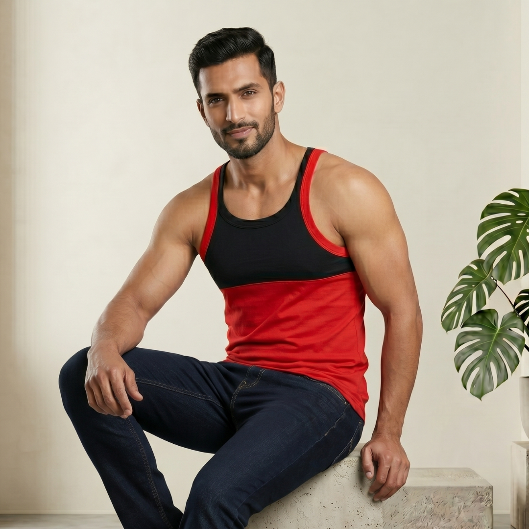 Cotton-Rich Round Neck Design Sleeveless Vest For Men