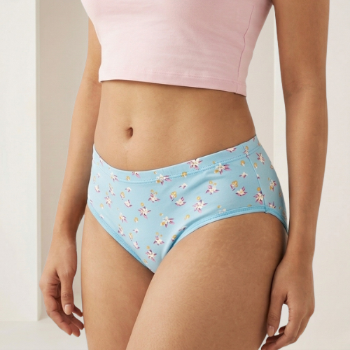 Lycra Mid-Waist Printed Brief Panty For Women