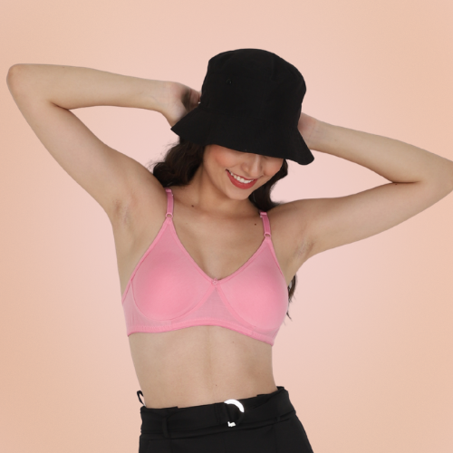 Cotton-Rich Solid Double Layered T-Shirt Bra For Women