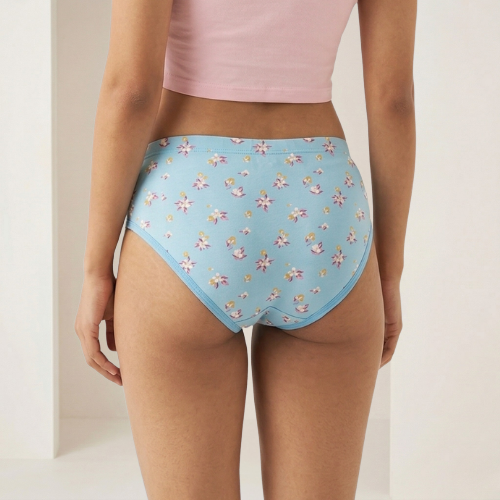 Lycra Mid-Waist Printed Brief Panty For Women