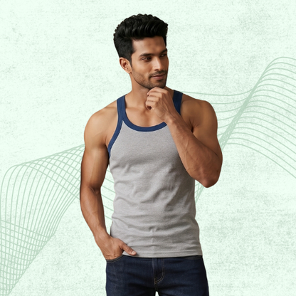 Cotton-Rich Round Neck Plain Sleeveless Vest For Men (Pack Of 5)