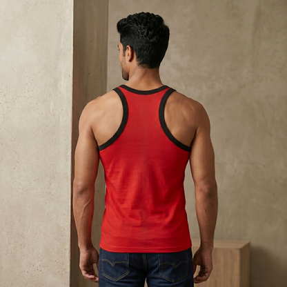 Cotton-Rich Round Neck Plain Sleeveless Vest For Men