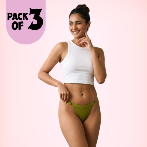 Cotton-Rich Mid-Rise Thong Panty For Women (Pack of 3)