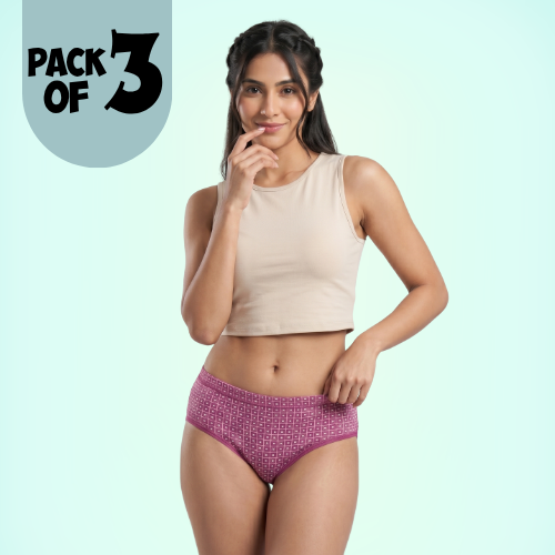 Cotton-Rich Mid-Waist Printed Brief Panty For Women (Pack of 3)