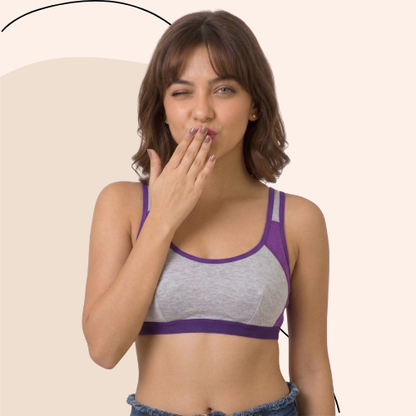 Cotton-Rich Full Coverage Solid Sports Bra For Women