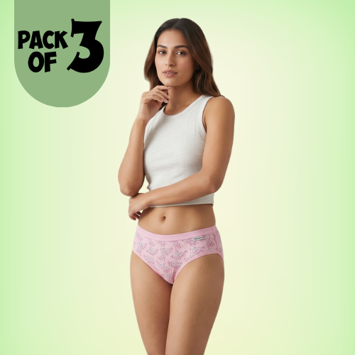 Cotton-Rich Mid-Waist Printed Brief Panty For Women (Pack of 3)