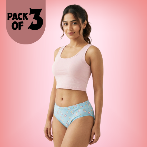 Lycra Mid-Waist Printed Brief Panty For Women (Pack of 3)
