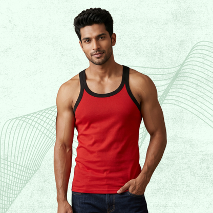 Cotton-Rich Round Neck Plain Sleeveless Vest For Men (Pack Of 5)