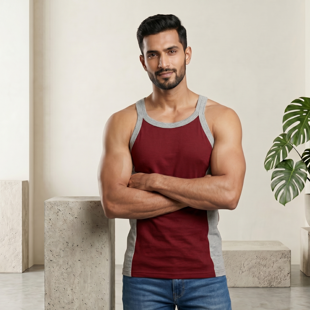Cotton-Rich Round Neck Design Sleeveless Vest For Men