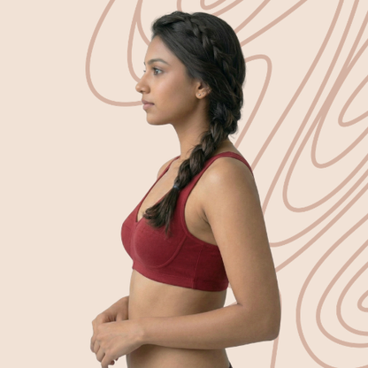Cotton-Rich Full Coverage Double-Layered Solid Sports Bra For Women