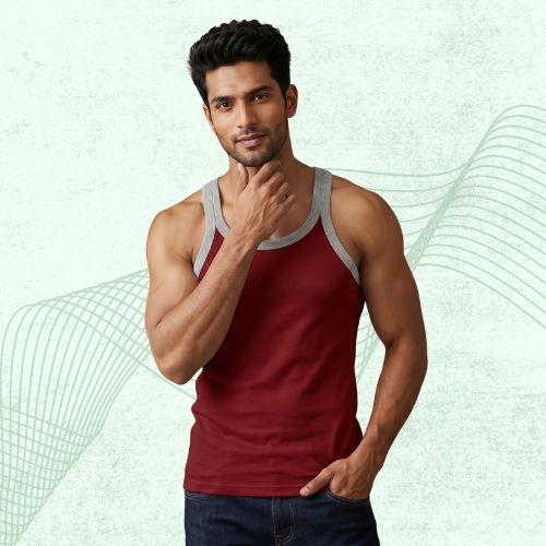 Cotton-Rich Round Neck Plain Sleeveless Vest For Men (Pack Of 5)