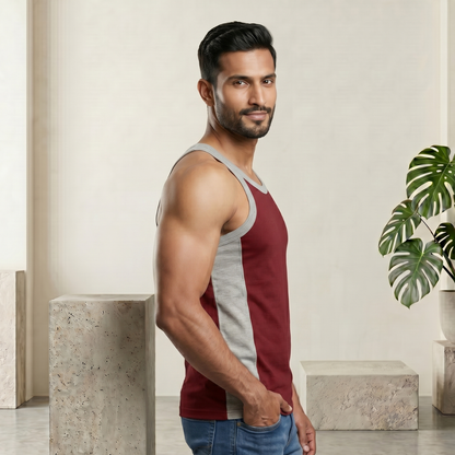 Cotton-Rich Round Neck Design Sleeveless Vest For Men