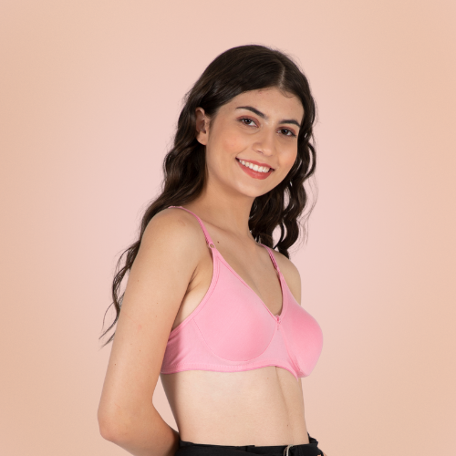 Cotton-Rich Solid Double Layered T-Shirt Bra For Women