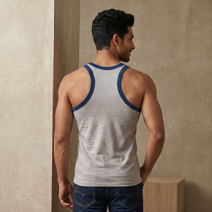 Cotton-Rich Round Neck Plain Sleeveless Vest For Men