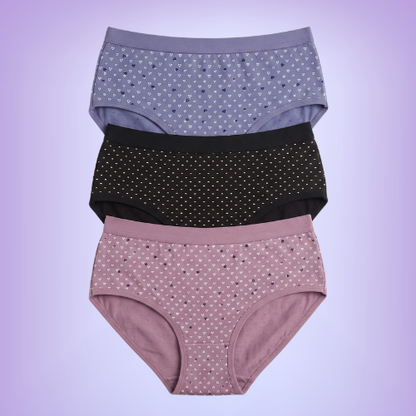 Cotton-Rich Mid-Waist Printed Brief Panty For Women (Pack of 3)