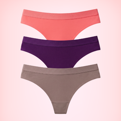 Lycra-Rich Mid-Rise Seamless Thong Panty For Women (Pack of 3)