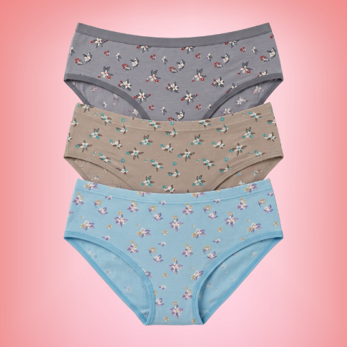 Lycra Mid-Waist Printed Brief Panty For Women (Pack of 3)