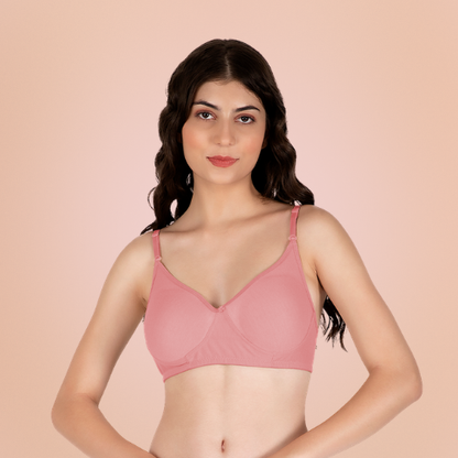 Cotton-Rich Solid Double Layered T-Shirt Bra For Women