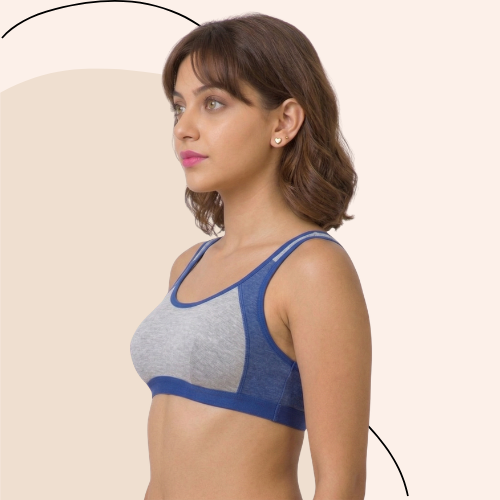 Cotton-Rich Full Coverage Solid Sports Bra For Women