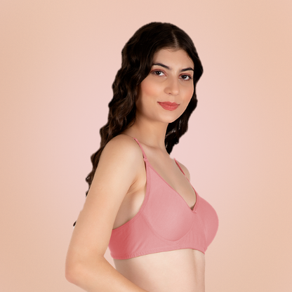 Cotton-Rich Solid Double Layered T-Shirt Bra For Women