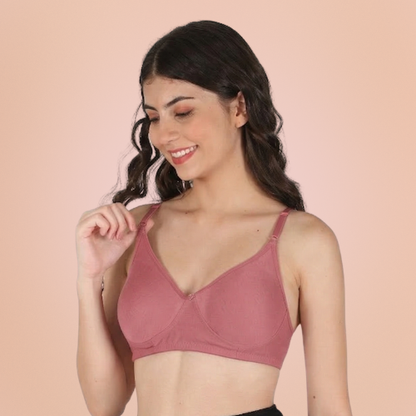 Cotton-Rich Solid Double Layered T-Shirt Bra For Women