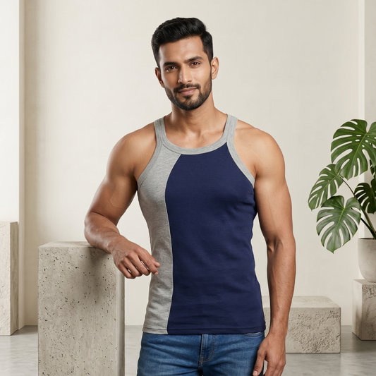 Cotton-Rich Round Neck Design Sleeveless Vest For Men