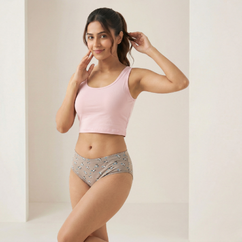 Lycra Mid-Waist Printed Brief Panty For Women