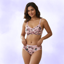 Cotton-Rich Full Coverage Printed Lingerie Set For Women