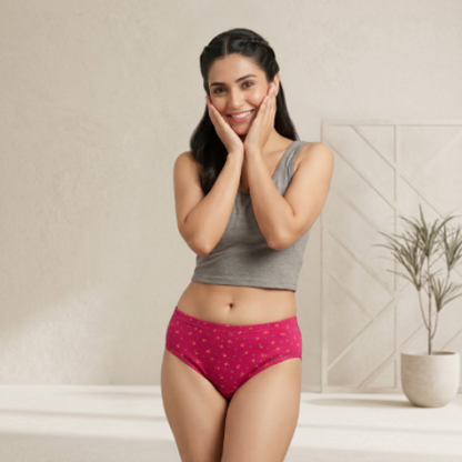 Cotton-Rich Mid-Waist Printed Hipster Panty For Women