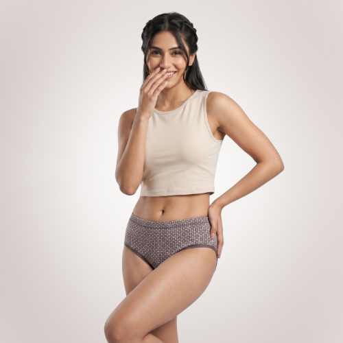 Cotton-Rich Mid-Waist Printed Brief Panty For Women