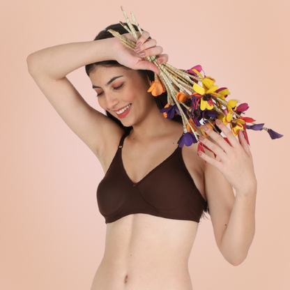 Cotton-Rich Solid Double Layered T-Shirt Bra For Women