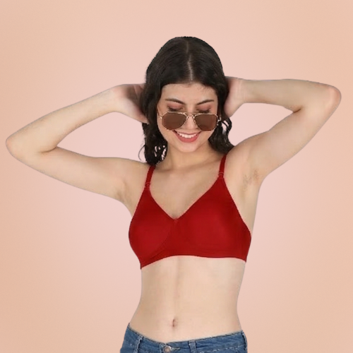 Cotton-Rich Solid Double Layered T-Shirt Bra For Women