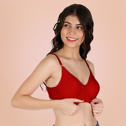 Cotton-Rich Solid Double Layered T-Shirt Bra For Women