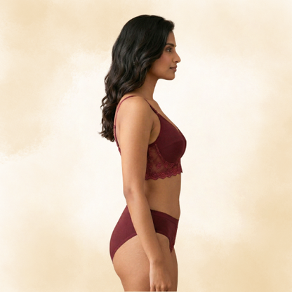 Cotton-Rich Full Coverage Lace Lingerie Set For Women