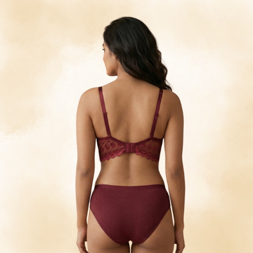 Cotton-Rich Full Coverage Lace Lingerie Set For Women
