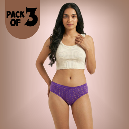 Cotton-Rich Mid-Waist Printed Hipster Panty for Women (Pack of 3)