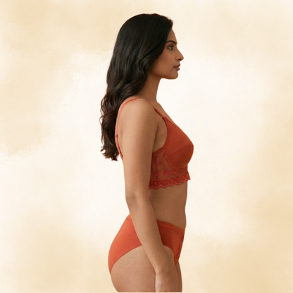 Cotton-Rich Full Coverage Lace Lingerie Set For Women