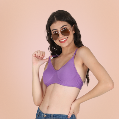 Cotton-Rich Solid Double Layered T-Shirt Bra For Women