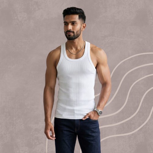 Cotton-Rich Round Neck White Sleeveless Vest For Men (Pack Of 5)