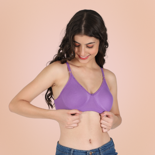 Cotton-Rich Solid Double Layered T-Shirt Bra For Women