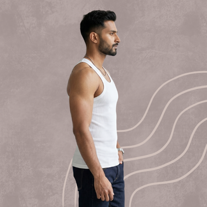Cotton-Rich Round Neck White Sleeveless Vest For Men (Pack Of 5)