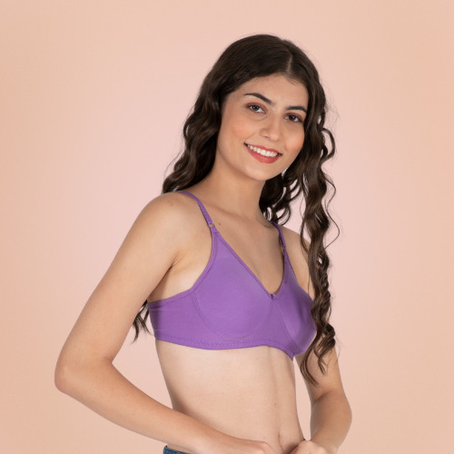 Cotton-Rich Solid Double Layered T-Shirt Bra For Women
