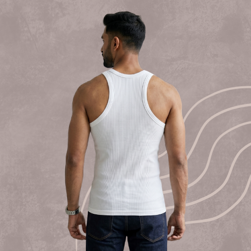 Cotton-Rich Round Neck White Sleeveless Vest For Men (Pack Of 5)