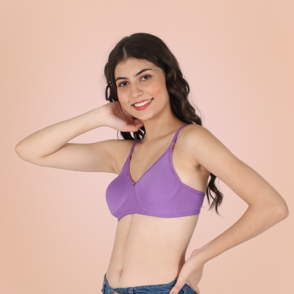 Cotton-Rich Solid Double Layered T-Shirt Bra For Women