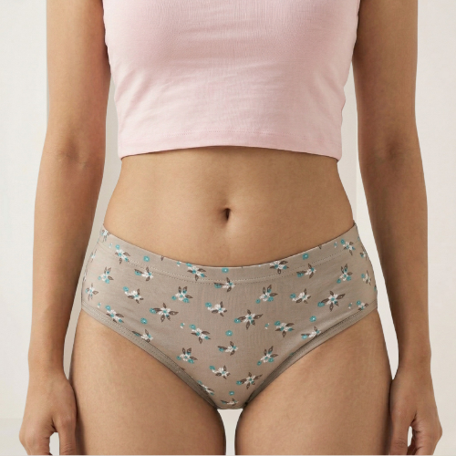 Lycra Mid-Waist Printed Brief Panty For Women