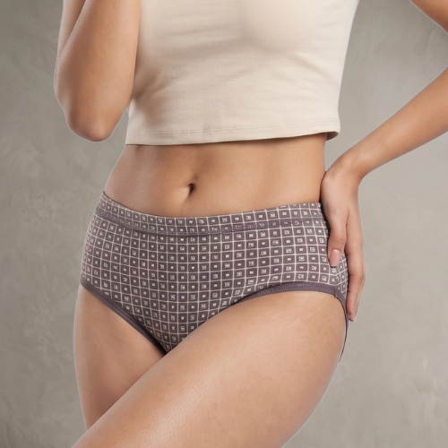 Cotton-Rich Mid-Waist Printed Brief Panty For Women