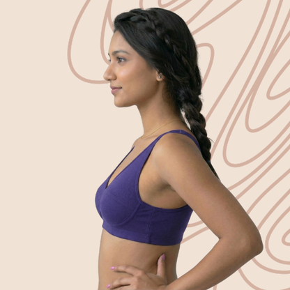 Cotton-Rich Full Coverage Double-Layered Solid Sports Bra For Women