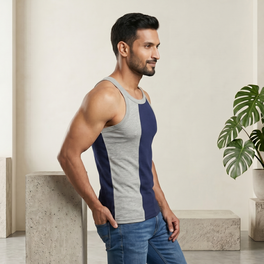 Cotton-Rich Round Neck Design Sleeveless Vest For Men