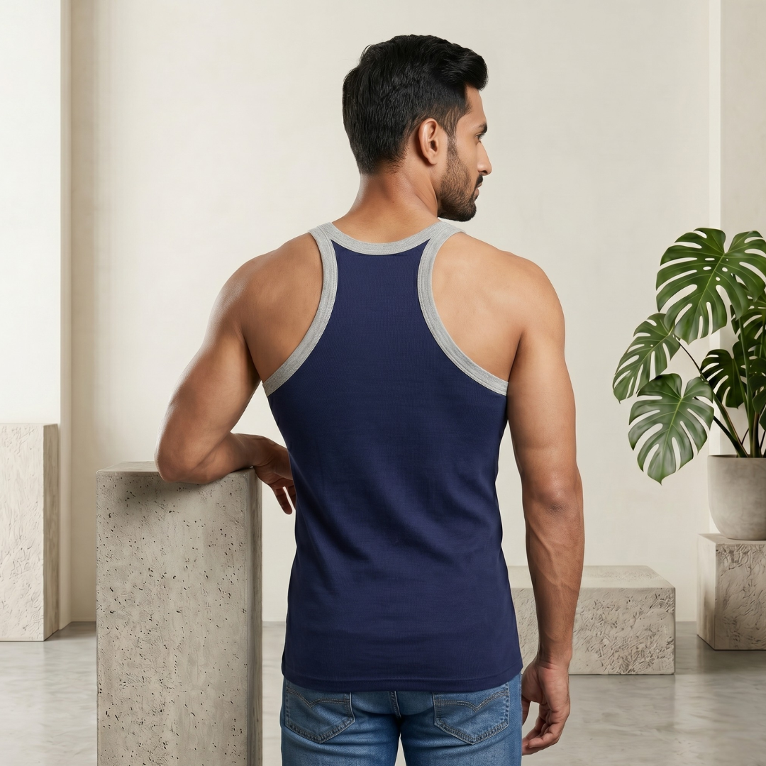 Cotton-Rich Round Neck Design Sleeveless Vest For Men